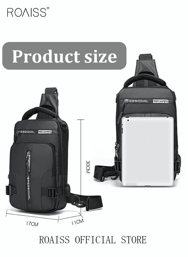 Men Crossbody Sling Bag Travel Chest Bags with USB Charging Port Waterproof Casual Daypack Outdoor Sling Bag Hiking Backpack for Men Outdoor Travel Business Casual Work Office