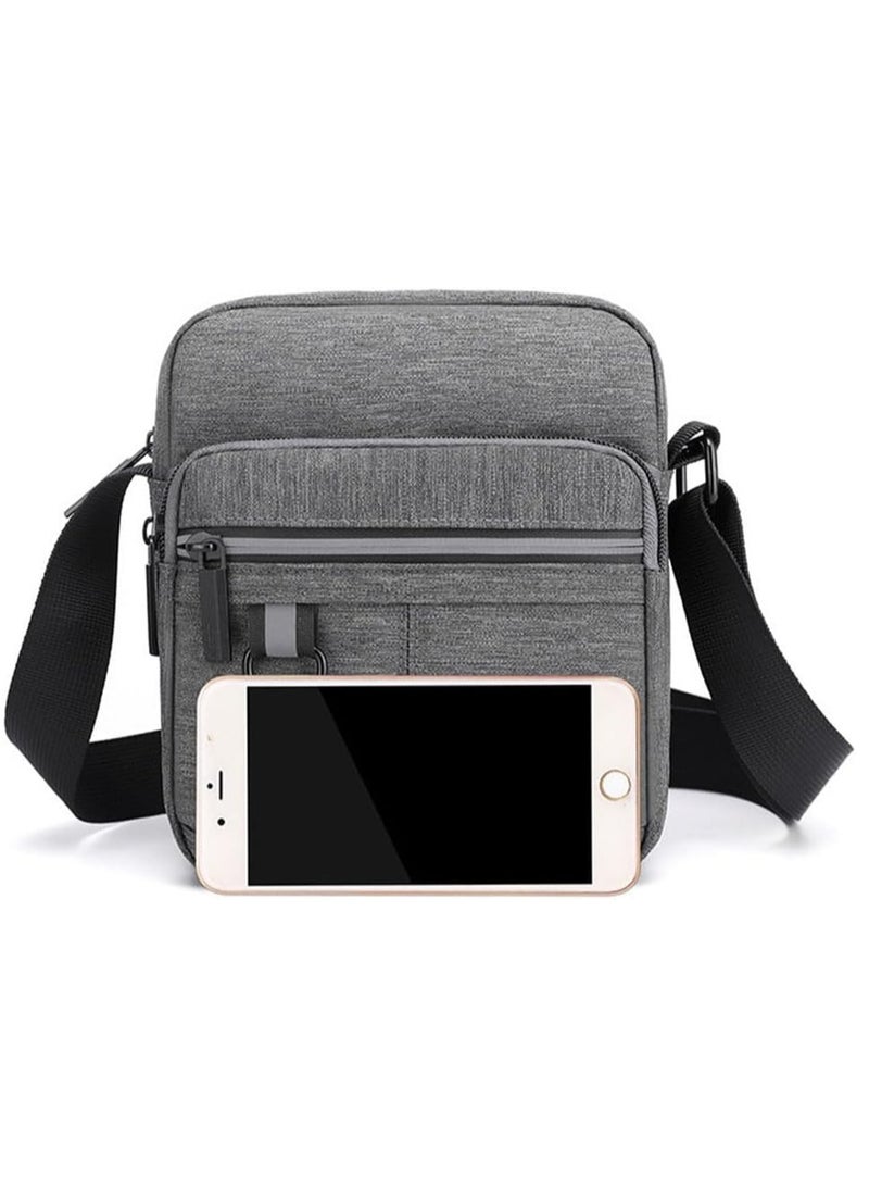 Multifunctional Men Canvas Messenger Shoulder Bag with Multiple Pockets for Business Travel School Office (Gray)