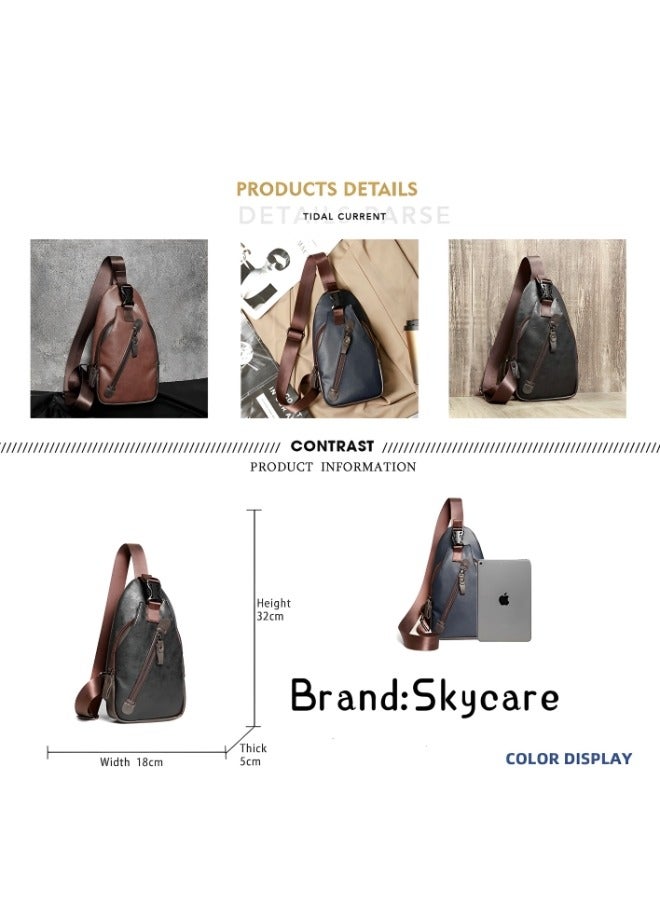 Skycare Men's Leather Chest Bag, Fashionable and Trendy Shoulder Bag, Crossbody Bag, Sling Bag, Bike Backpack