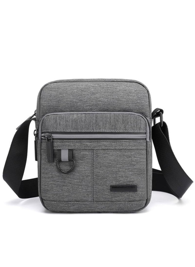 Multifunctional Men Canvas Messenger Shoulder Bag with Multiple Pockets for Business Travel School Office (Gray)