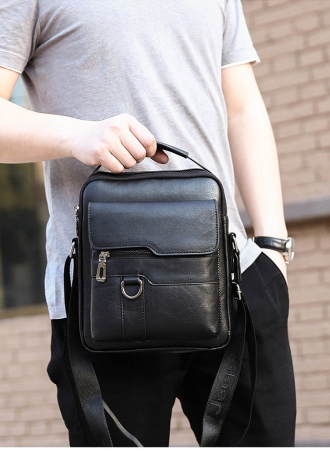 Men's Large-capacity Retro Crossbody Bag, Commuter PU Leather Shoulder Bag Handbag Carrying Bag, Adult Business Trip Briefcase, Office Bag, Travel Bag（Black)