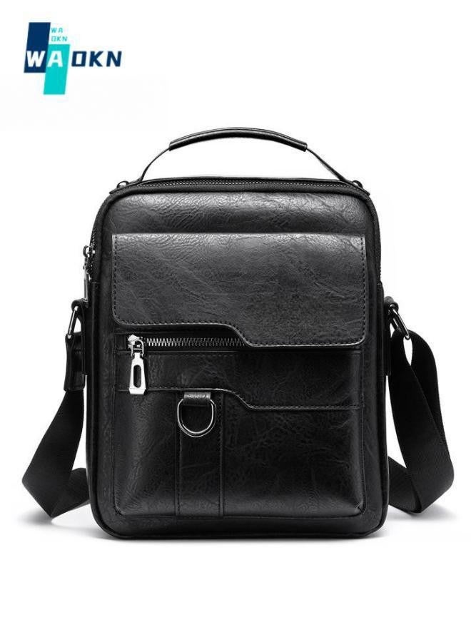 Men's Large-capacity Retro Crossbody Bag, Commuter PU Leather Shoulder Bag Handbag Carrying Bag, Adult Business Trip Briefcase, Office Bag, Travel Bag（Black)