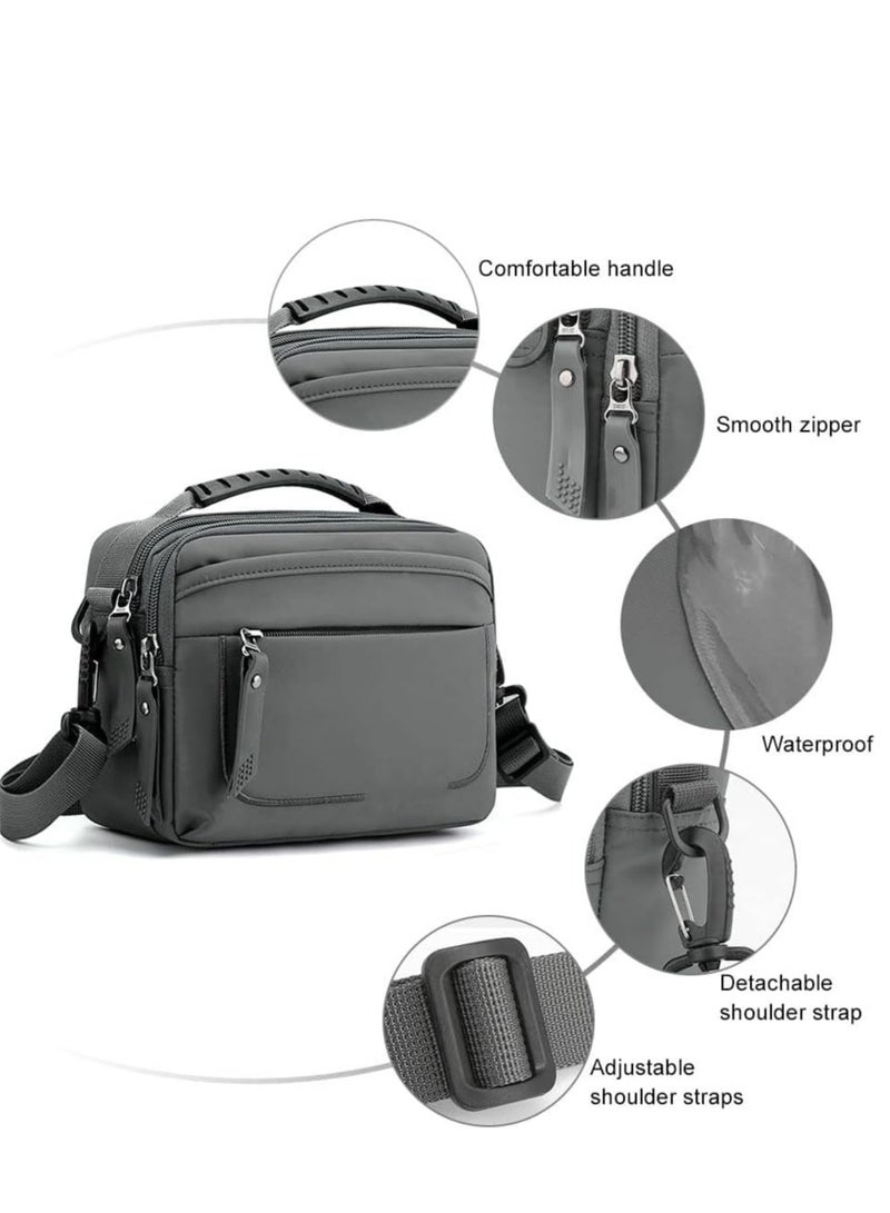 Multifunctional Men's Canvas Shoulder Crossbody Bag with Multi-Pockets for Camping Hiking Travel Working Daily Use