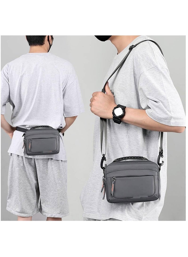 Multifunctional Men's Canvas Shoulder Crossbody Bag with Multi-Pockets for Camping Hiking Travel Working Daily Use