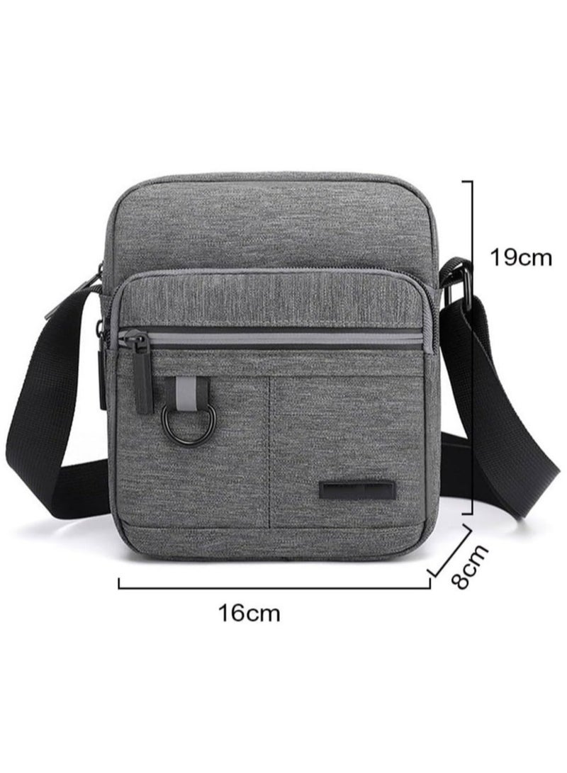 Multifunctional Men Canvas Messenger Shoulder Bag with Multiple Pockets for Business Travel School Office (Gray)