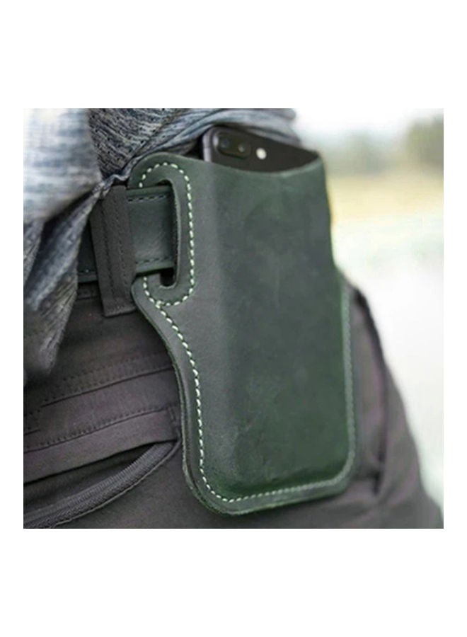 Men Outdoor Belt Waist Bag Faux Leather Case Pouch Cell Phone Card Holder Cover Green