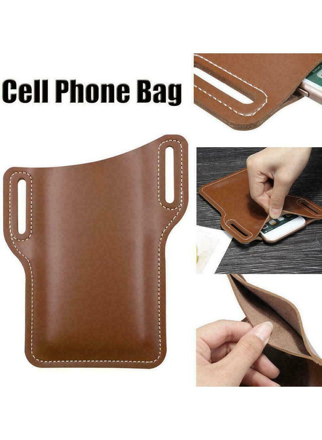 Men Outdoor Belt Waist Bag Faux Leather Case Pouch Cell Phone Card Holder Cover White