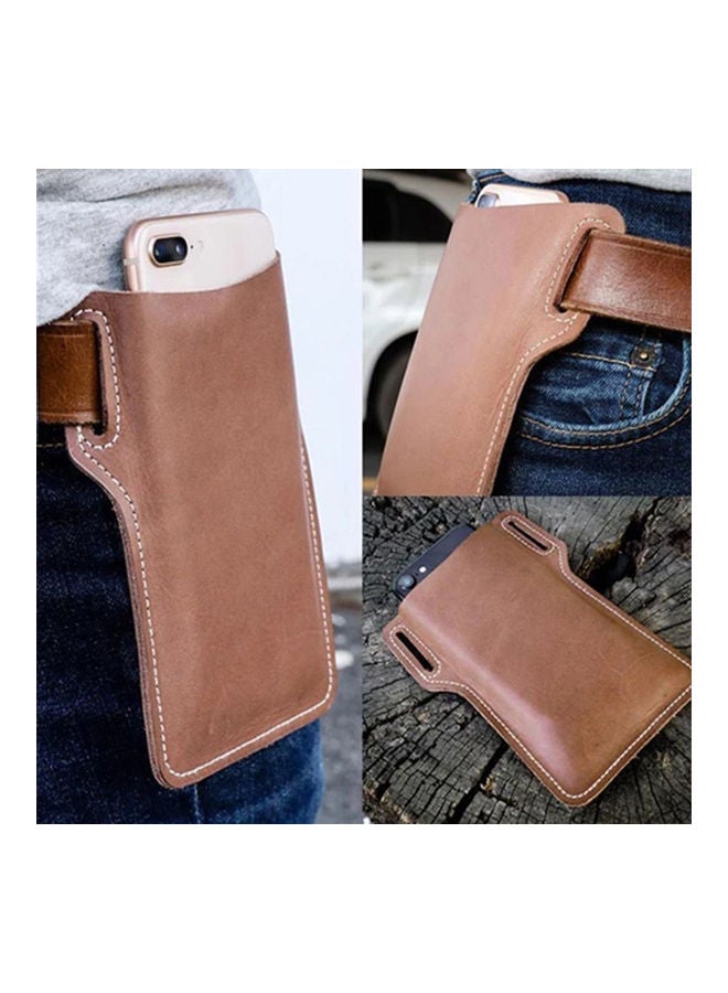 Men Outdoor Belt Waist Bag Faux Leather Case Pouch Cell Phone Card Holder Cover White