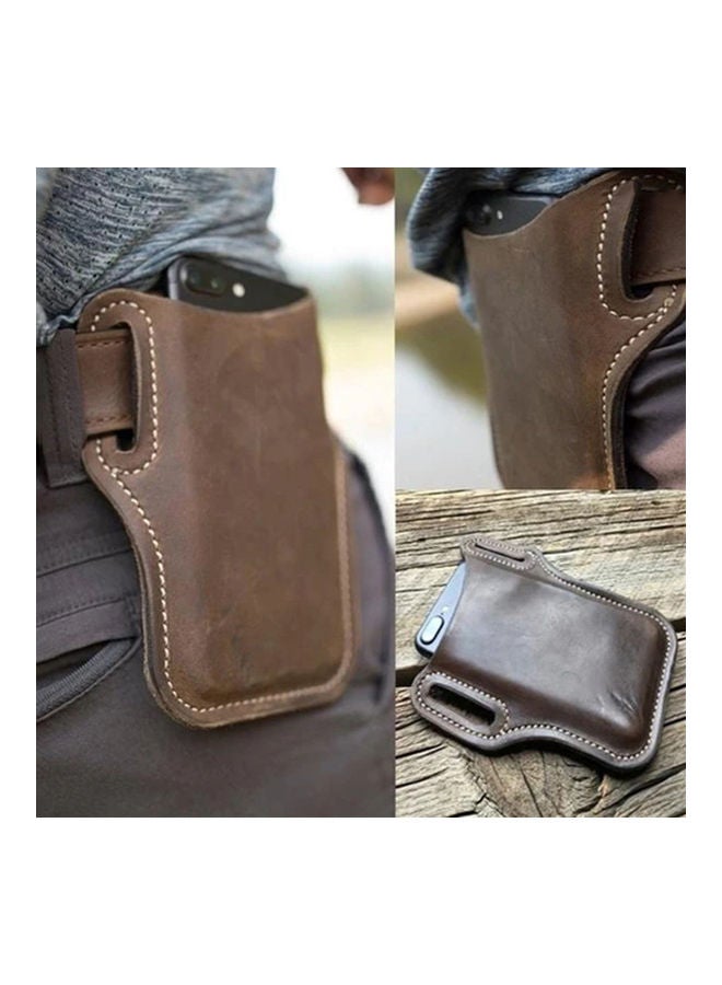 Men Outdoor Belt Waist Bag Faux Leather Case Pouch Cell Phone Card Holder Cover White