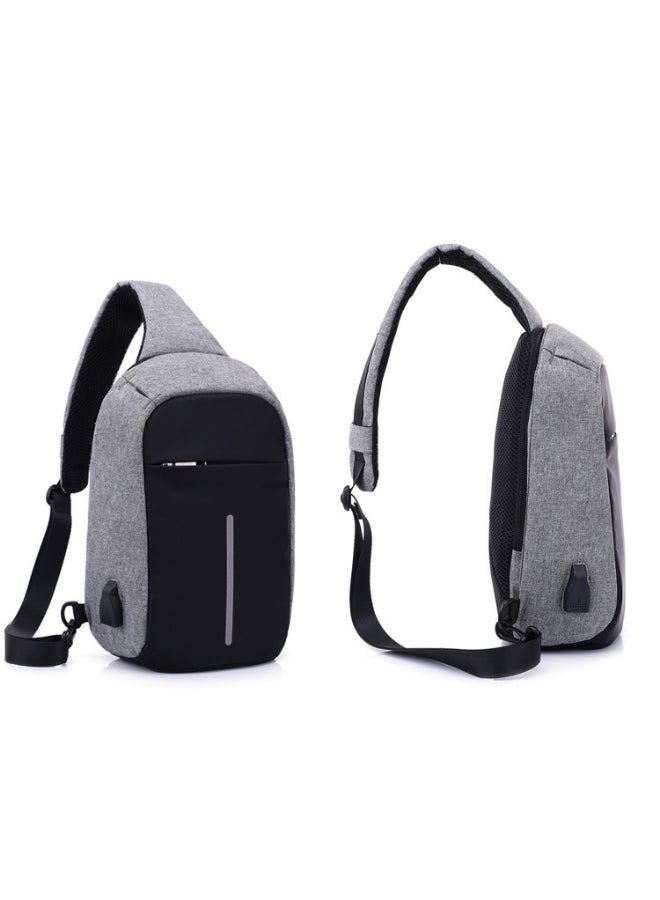 Chest Waistpack Belt Shoulder Bag With USB Charger Grey