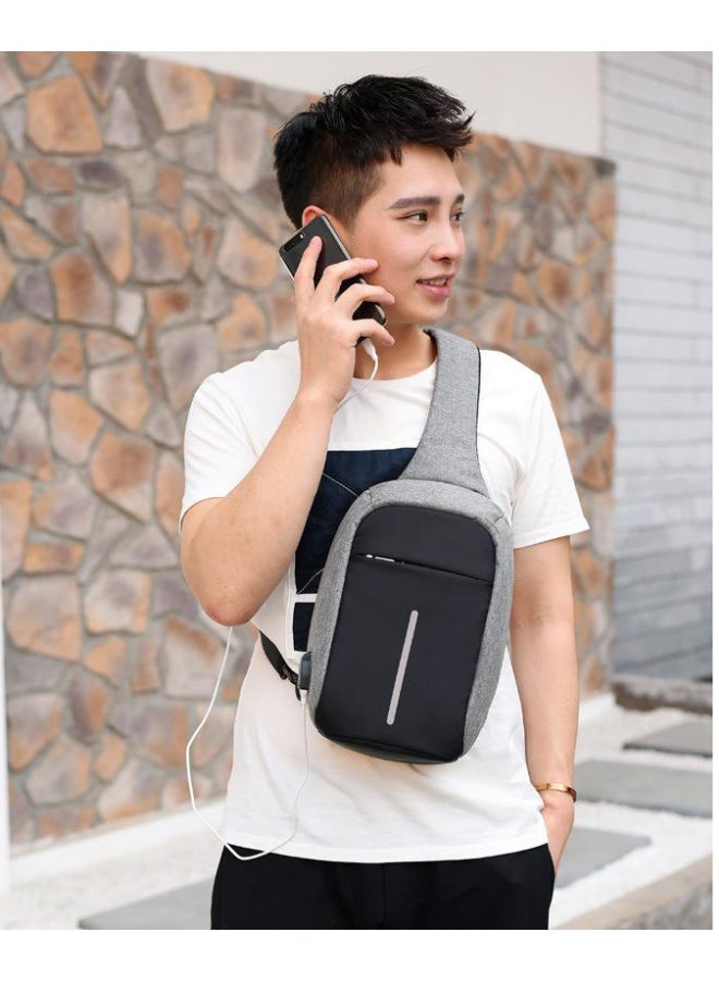 Chest Waistpack Belt Shoulder Bag With USB Charger Grey