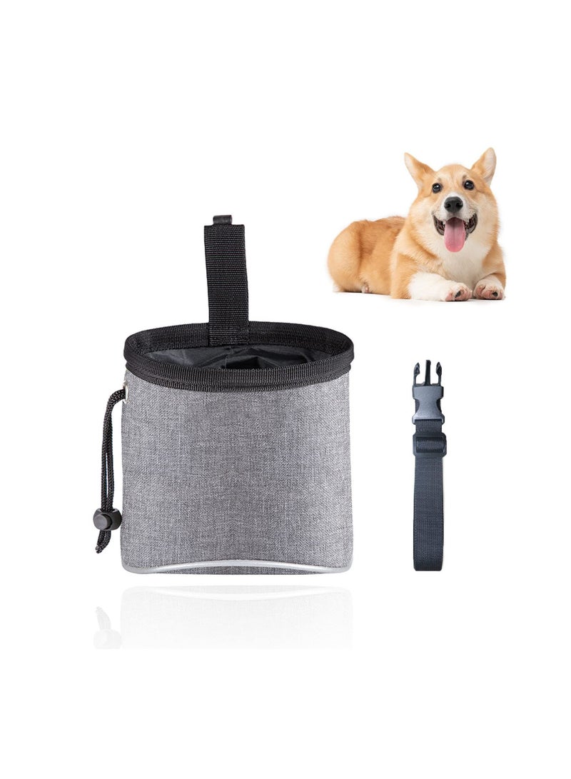 Dog Treat Bag, Waterproof Dog Training Pouch, Hand-Free Dog Walking Bag with Adjustable Waist Belt, Pet Puppy Treat Pouch Bag for Dog Training Walking Travel Outdoor Use (Grey)