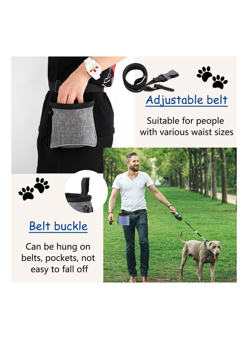 Dog Treat Bag, Waterproof Dog Training Pouch, Hand-Free Dog Walking Bag with Adjustable Waist Belt, Pet Puppy Treat Pouch Bag for Dog Training Walking Travel Outdoor Use (Grey)