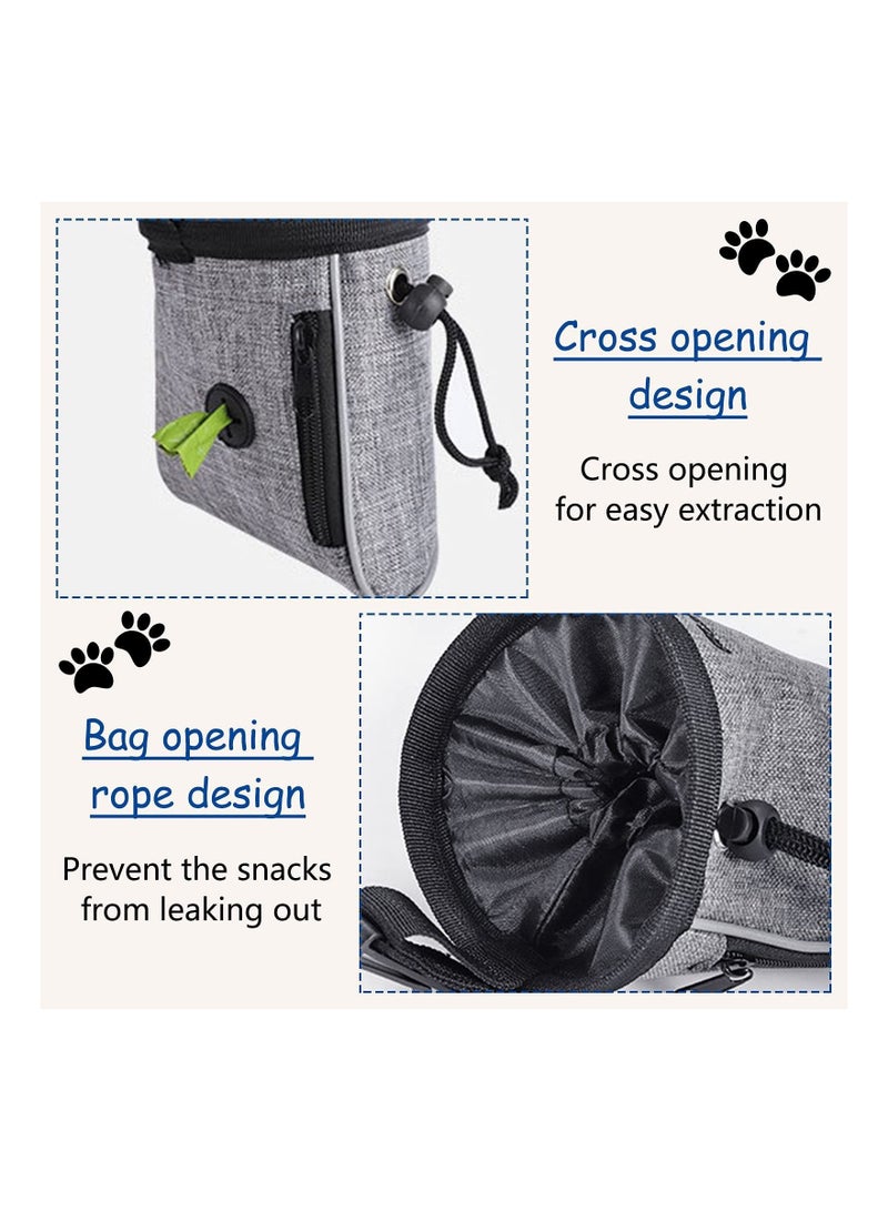 Dog Treat Bag, Waterproof Dog Training Pouch, Hand-Free Dog Walking Bag with Adjustable Waist Belt, Pet Puppy Treat Pouch Bag for Dog Training Walking Travel Outdoor Use (Grey)