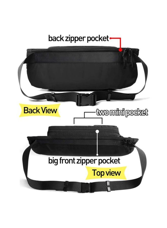 Unisex Waist Bag Nylon Waterproof Adjustable Straps Waist pack Premium Lightweight Belt Bag for Gym Fitness Workout Travel Commute Black