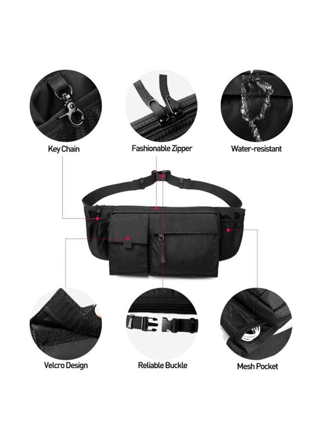 Unisex Waist Bag Nylon Waterproof Adjustable Straps Waist pack Premium Lightweight Belt Bag for Gym Fitness Workout Travel Commute Black