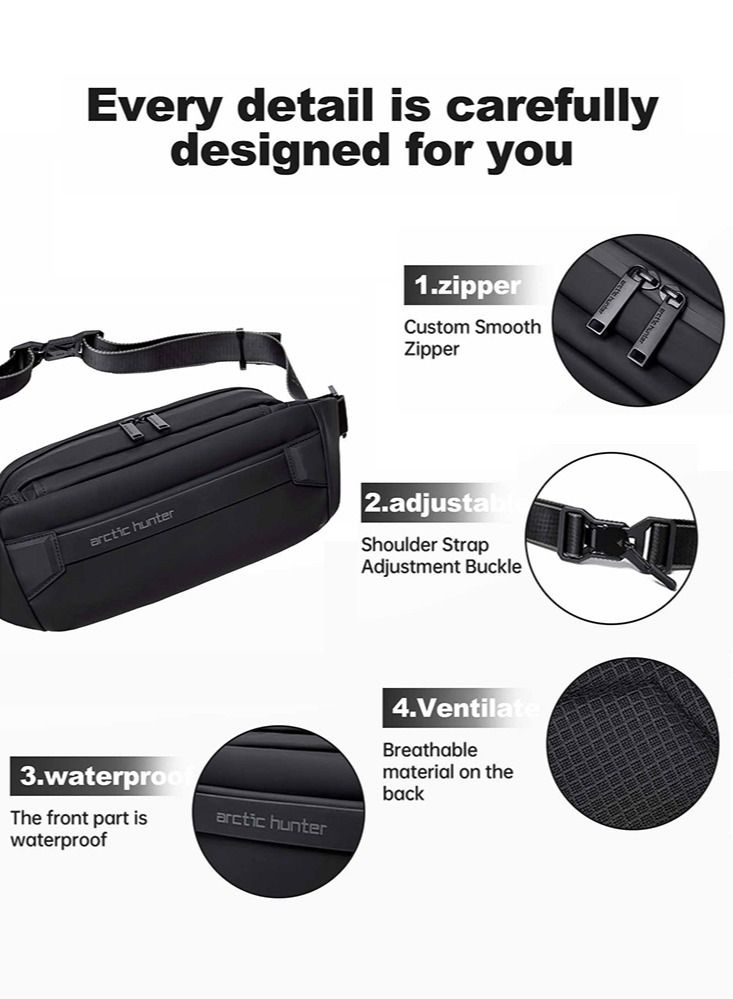 Lightweight Waist Money Bag for Men and Women,Crossbody Shoulder Bag Pack,Belt Bag for Travel Walking Running Hiking Cycling, Black