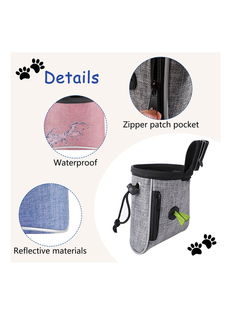 Dog Treat Bag, Waterproof Dog Training Pouch, Hand-Free Dog Walking Bag with Adjustable Waist Belt, Pet Puppy Treat Pouch Bag for Dog Training Walking Travel Outdoor Use (Grey)