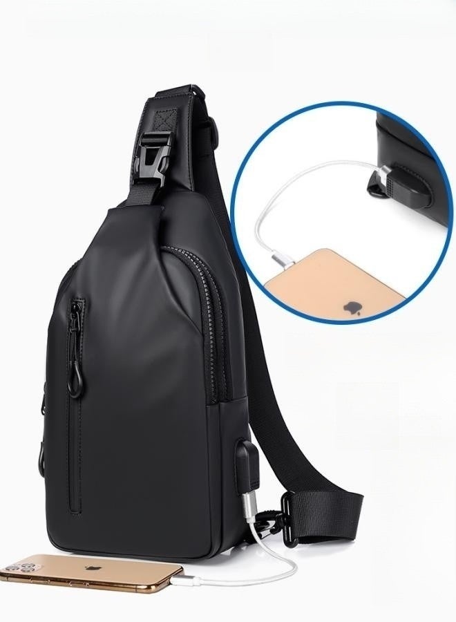 Men's Outdoor Chest Bag, Boy's Large Capacity Crossbody Bag Belt Bag, Fashionable Simple Trend Shoulder Bag Handbag Carrying Bag for College Students and Teenagers (Black)