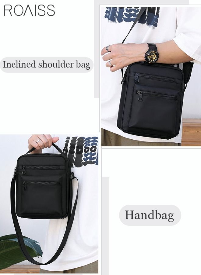 Minimalist Wear-Resistant Oxford Crossbody/Shoulder Bag with Adjustable Strap and Top Handle Multi-layer Functional New Trends Fashion Handbag for Men Solid Black