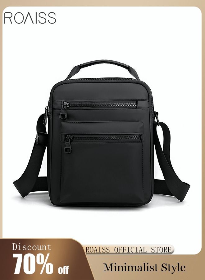 Minimalist Wear-Resistant Oxford Crossbody/Shoulder Bag with Adjustable Strap and Top Handle Multi-layer Functional New Trends Fashion Handbag for Men Solid Black