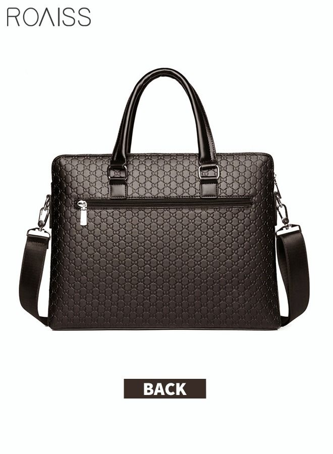 Classic Briefcase Textured Leather Laptop Messenger Bag for Men Travel Business Leather Lawyers Briefcase Shoulder Laptop Slim Bags Brown