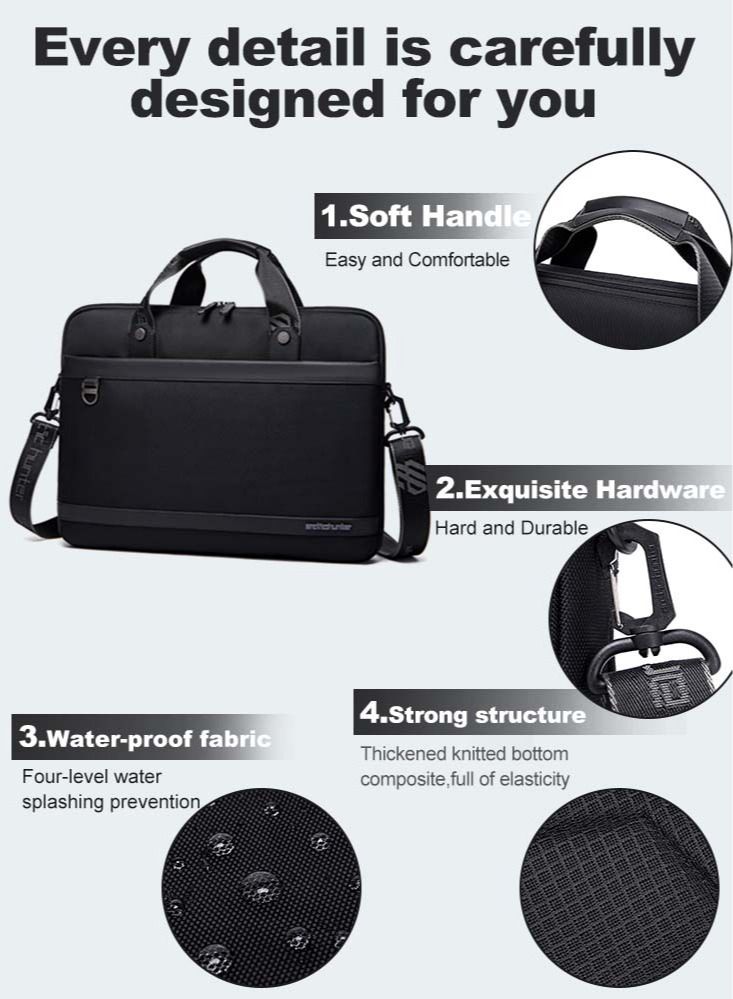 Professional Lightweight Laptop Bag, Business Travel Briefcase Crossbody Shoulder Bag,Water Resistant Office Notebook Case Messenger Bag for Men Fits 15.6 Inch Laptop,Black