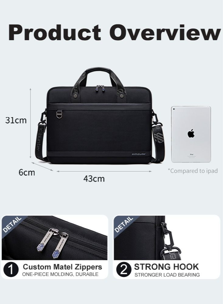 Professional Lightweight Laptop Bag, Business Travel Briefcase Crossbody Shoulder Bag,Water Resistant Office Notebook Case Messenger Bag for Men Fits 15.6 Inch Laptop,Black