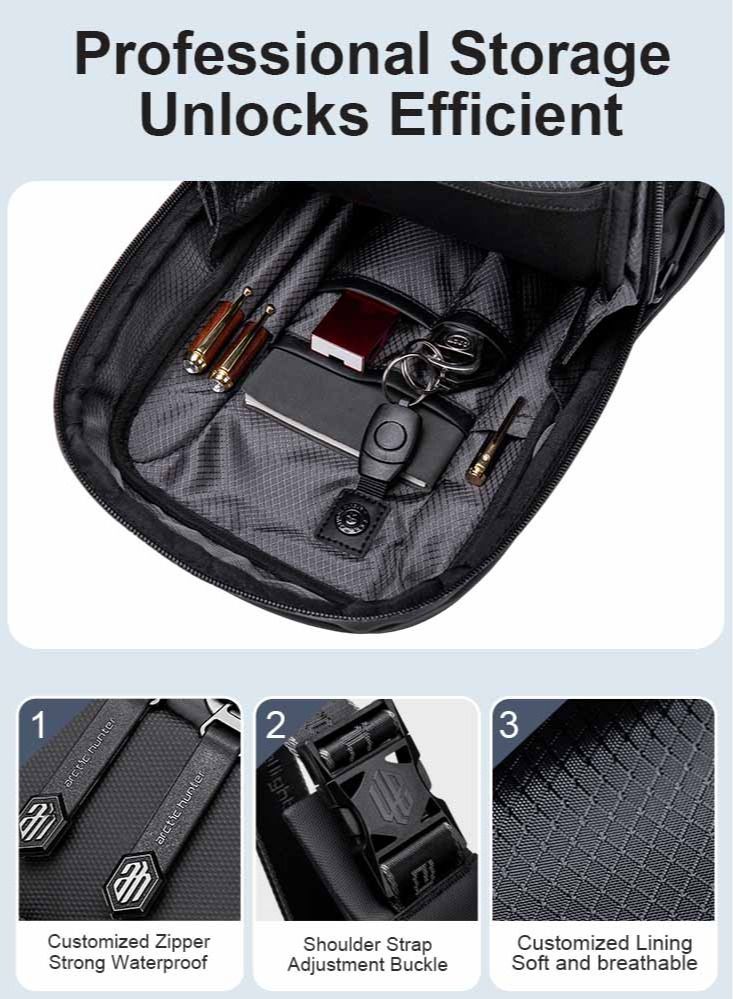 Chest Sling Bag, Durable Business Travel Money Wallet Phone Bag fits Tablet for Men, Black