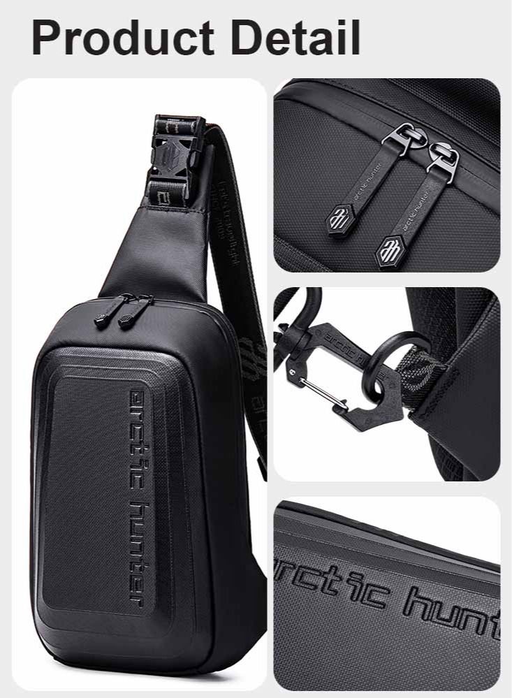 Chest Sling Bag, Durable Business Travel Money Wallet Phone Bag fits Tablet for Men, Black