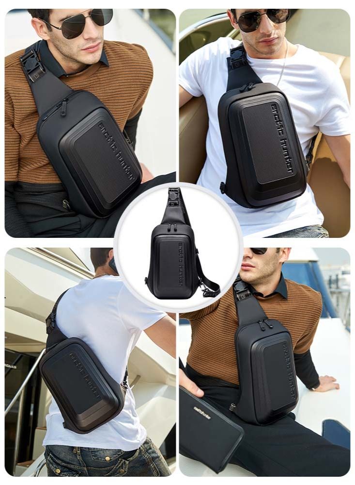 Chest Sling Bag, Durable Business Travel Money Wallet Phone Bag fits Tablet for Men, Black