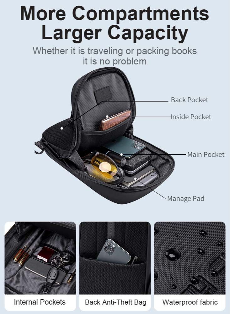 Chest Sling Bag, Durable Business Travel Money Wallet Phone Bag fits Tablet for Men, Black