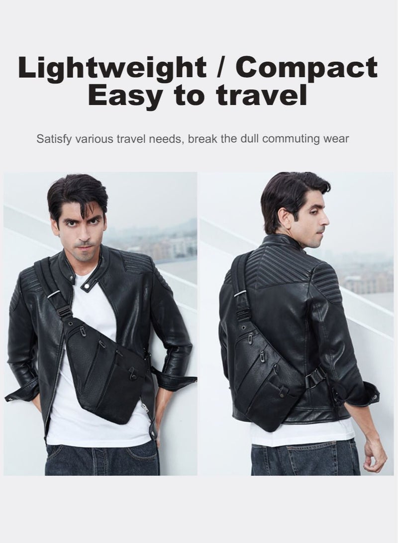 Slim Chest Sling Bag, Crossbody Shoulder Bag with Headphone Port for Men