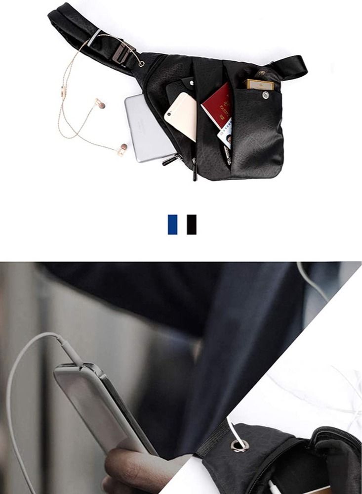 Slim Chest Sling Bag, Crossbody Shoulder Bag with Headphone Port for Men