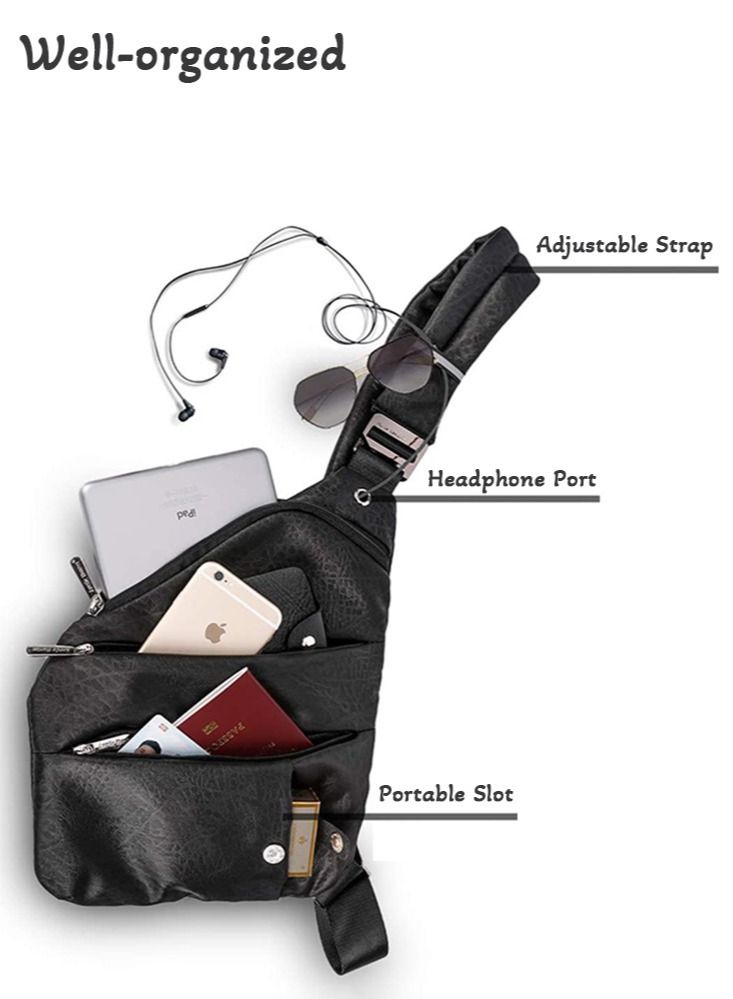 Slim Chest Sling Bag, Crossbody Shoulder Bag with Headphone Port for Men