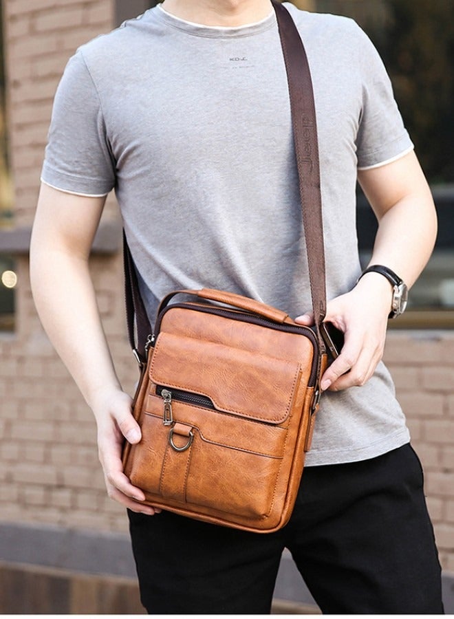 Men's Large-capacity Retro Shoulder Bag, Commuter PU Leather Handbag Carrying Bag, Adult Business Trip Briefcase, Office Bag, Travel Report（Brown)