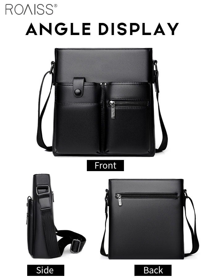 Men's Casual Business Multi Pocket Crossbody Bag Adjustable Shoulder Strap Pu Leather Shoulder Bag Large Capacity Design Multi Pocket Leather Bag