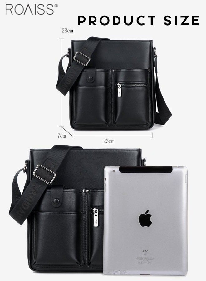 Men's Casual Business Multi Pocket Crossbody Bag Adjustable Shoulder Strap Pu Leather Shoulder Bag Large Capacity Design Multi Pocket Leather Bag