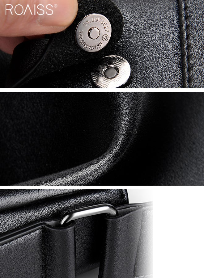 Men's Casual Business Multi Pocket Crossbody Bag Adjustable Shoulder Strap Pu Leather Shoulder Bag Large Capacity Design Multi Pocket Leather Bag