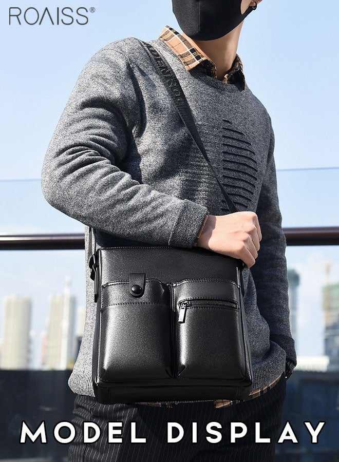 Men's Casual Business Multi Pocket Crossbody Bag Adjustable Shoulder Strap Pu Leather Shoulder Bag Large Capacity Design Multi Pocket Leather Bag