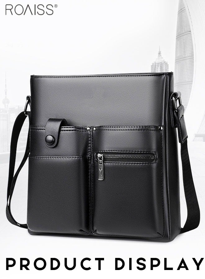 Men's Casual Business Multi Pocket Crossbody Bag Adjustable Shoulder Strap Pu Leather Shoulder Bag Large Capacity Design Multi Pocket Leather Bag