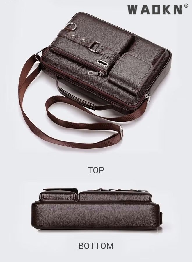 Men Crossbody Shoulder Bag Business Messenger Shoulder Bag PU Leather Retro Chic Handbag Casual Portable Zipper Crossbody/Shoulder Bag Husband Gift Leather Small Bag Vintage Business Leather Crossbody