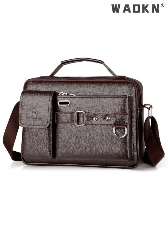 Men Crossbody Shoulder Bag Business Messenger Shoulder Bag PU Leather Retro Chic Handbag Casual Portable Zipper Crossbody/Shoulder Bag Husband Gift Leather Small Bag Vintage Business Leather Crossbody