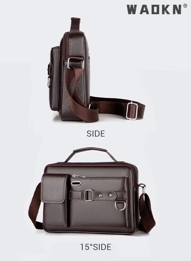 Men Crossbody Shoulder Bag Business Messenger Shoulder Bag PU Leather Retro Chic Handbag Casual Portable Zipper Crossbody/Shoulder Bag Husband Gift Leather Small Bag Vintage Business Leather Crossbody