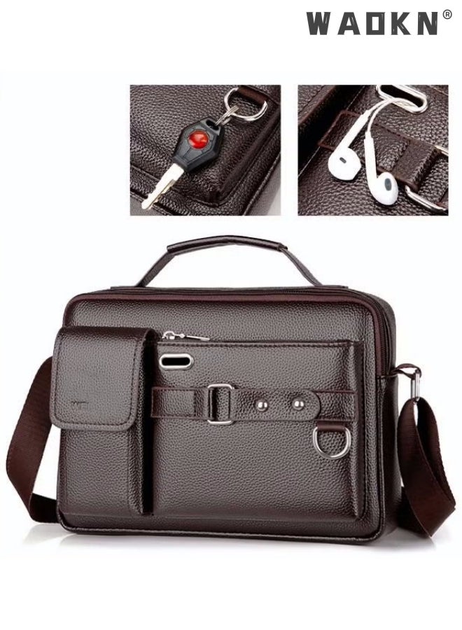 Men Crossbody Shoulder Bag Business Messenger Shoulder Bag PU Leather Retro Chic Handbag Casual Portable Zipper Crossbody/Shoulder Bag Husband Gift Leather Small Bag Vintage Business Leather Crossbody