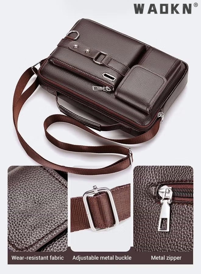Men Crossbody Shoulder Bag Business Messenger Shoulder Bag PU Leather Retro Chic Handbag Casual Portable Zipper Crossbody/Shoulder Bag Husband Gift Leather Small Bag Vintage Business Leather Crossbody
