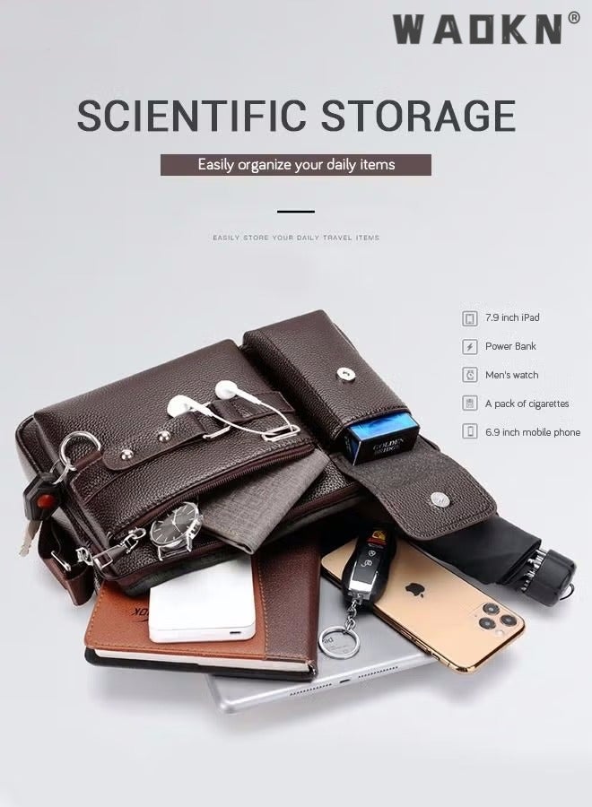 Men Crossbody Shoulder Bag Business Messenger Shoulder Bag PU Leather Retro Chic Handbag Casual Portable Zipper Crossbody/Shoulder Bag Husband Gift Leather Small Bag Vintage Business Leather Crossbody