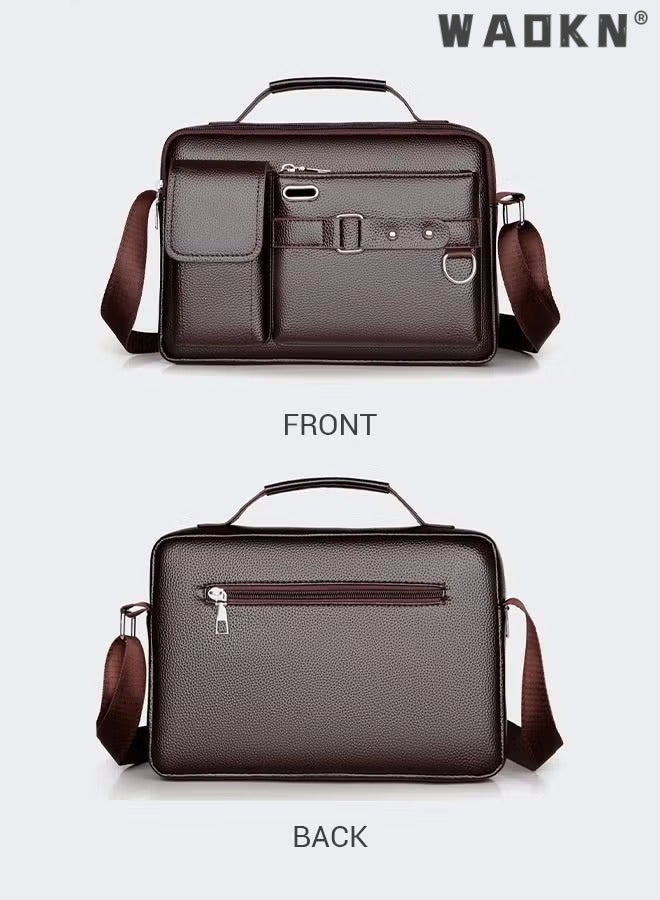 Men Crossbody Shoulder Bag Business Messenger Shoulder Bag PU Leather Retro Chic Handbag Casual Portable Zipper Crossbody/Shoulder Bag Husband Gift Leather Small Bag Vintage Business Leather Crossbody