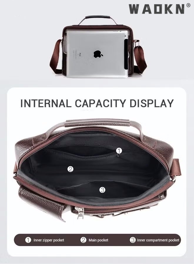 Men Crossbody Shoulder Bag Business Messenger Shoulder Bag PU Leather Retro Chic Handbag Casual Portable Zipper Crossbody/Shoulder Bag Husband Gift Leather Small Bag Vintage Business Leather Crossbody