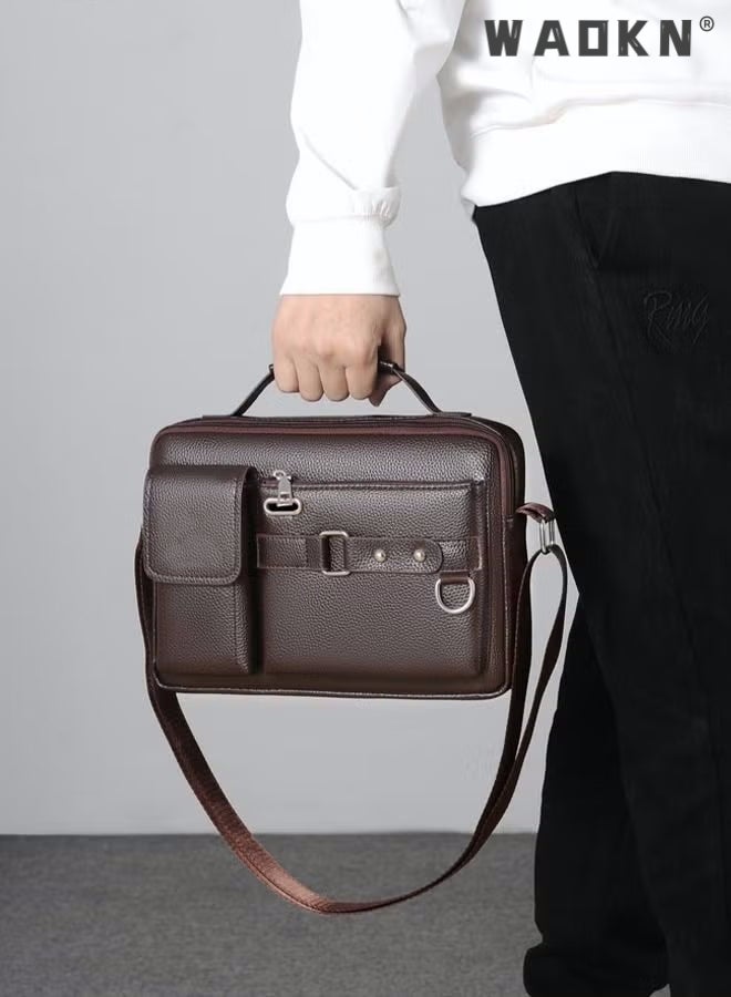 Men Crossbody Shoulder Bag Business Messenger Shoulder Bag PU Leather Retro Chic Handbag Casual Portable Zipper Crossbody/Shoulder Bag Husband Gift Leather Small Bag Vintage Business Leather Crossbody
